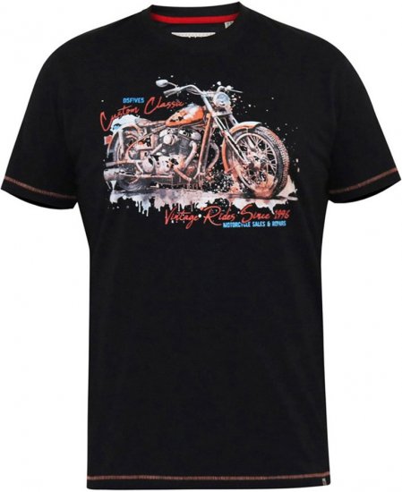 D555 LORNE Motor Bike Splatter Printed Crew Neck T-Shirt Washed Black - Trička - Trička nadměrné velikosti - 2XL-14XL