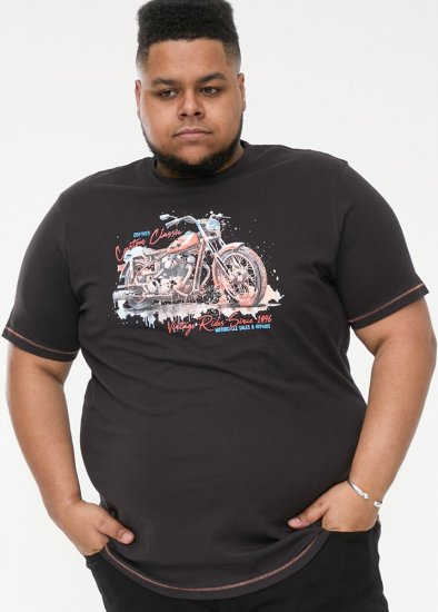 D555 LORNE Motor Bike Splatter Printed Crew Neck T-Shirt Washed Black - Trička - Trička nadměrné velikosti - 2XL-14XL