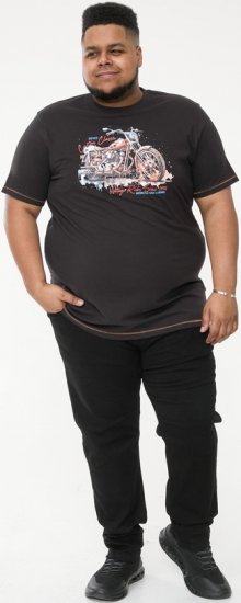 D555 LORNE Motor Bike Splatter Printed Crew Neck T-Shirt Washed Black - Trička - Trička nadměrné velikosti - 2XL-14XL
