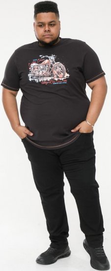 D555 LORNE Motor Bike Splatter Printed Crew Neck T-Shirt Washed Black - Trička - Trička nadměrné velikosti - 2XL-14XL