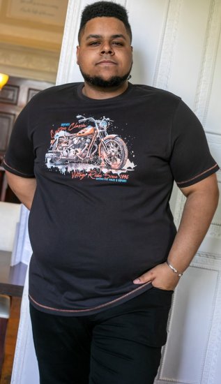 D555 LORNE Motor Bike Splatter Printed Crew Neck T-Shirt Washed Black - Trička - Trička nadměrné velikosti - 2XL-14XL