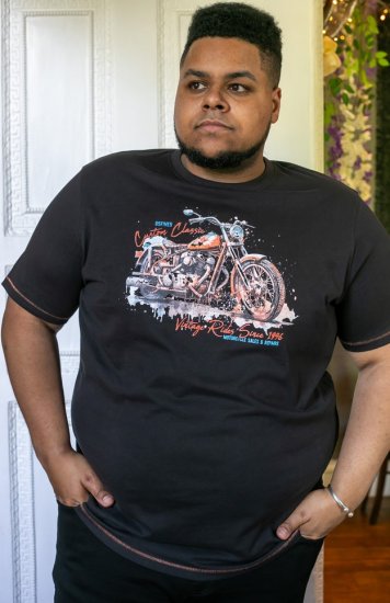D555 LORNE Motor Bike Splatter Printed Crew Neck T-Shirt Washed Black - Trička - Trička nadměrné velikosti - 2XL-14XL