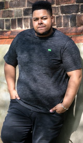 D555 ORSTON Reno Fabric Crew Neck T-Shirt With Chest Embroidery Black Reno - Trička - Trička nadměrné velikosti - 2XL-14XL