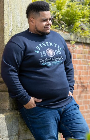 D555 KEYWORTH Authentic Printed Crew Neck Sweatshirt Navy - Mikiny & mikiny s kapucí - Mikiny & Mikiny s kapucí 2XL-12XL