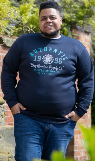 D555 KEYWORTH Authentic Printed Crew Neck Sweatshirt Navy - Mikiny & mikiny s kapucí - Mikiny & Mikiny s kapucí 2XL-12XL