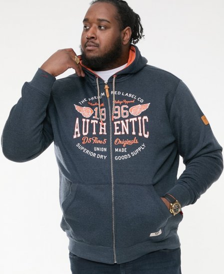 D555 HAMILTON Full Zip Hoody With Authentic 1996 Chest Print Denim - Mikiny & mikiny s kapucí - Mikiny & Mikiny s kapucí 2XL-12XL