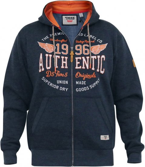 D555 HAMILTON Full Zip Hoody With Authentic 1996 Chest Print Denim - Mikiny & mikiny s kapucí - Mikiny & Mikiny s kapucí 2XL-12XL
