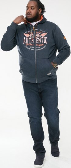 D555 HAMILTON Full Zip Hoody With Authentic 1996 Chest Print Denim - Mikiny & mikiny s kapucí - Mikiny & Mikiny s kapucí 2XL-12XL