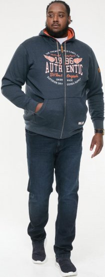 D555 HAMILTON Full Zip Hoody With Authentic 1996 Chest Print Denim - Mikiny & mikiny s kapucí - Mikiny & Mikiny s kapucí 2XL-12XL