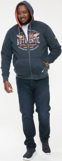 D555 HAMILTON Full Zip Hoody With Authentic 1996 Chest Print Denim - Mikiny & mikiny s kapucí - Mikiny & Mikiny s kapucí 2XL-12XL