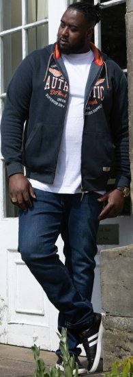 D555 HAMILTON Full Zip Hoody With Authentic 1996 Chest Print Denim - Mikiny & mikiny s kapucí - Mikiny & Mikiny s kapucí 2XL-12XL