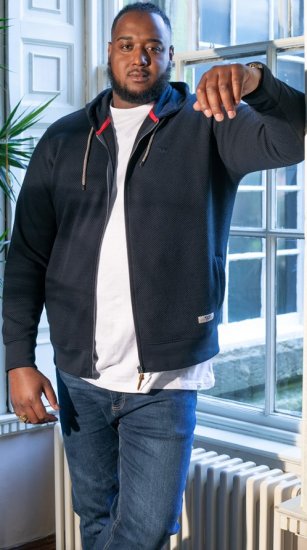 D555 IRVIN Full Zip Jacquard Hoody With Chest Embroidery Navy - Mikiny & mikiny s kapucí - Mikiny & Mikiny s kapucí 2XL-12XL