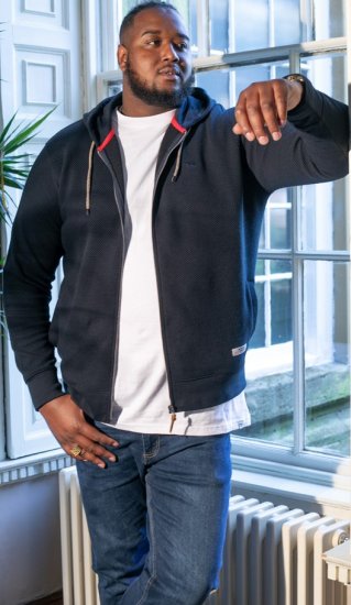 D555 IRVIN Full Zip Jacquard Hoody With Chest Embroidery Navy - Mikiny & mikiny s kapucí - Mikiny & Mikiny s kapucí 2XL-12XL