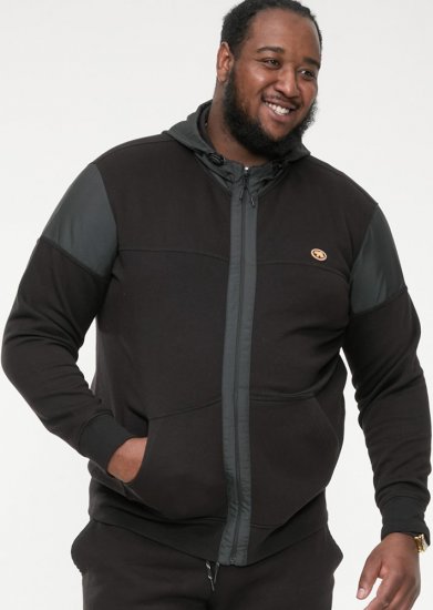 D555 DEAN Couture Zip Through Hoody With Woven Contrast Fabric Trim Black - Mikiny & mikiny s kapucí - Mikiny & Mikiny s kapucí 2XL-12XL