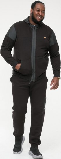 D555 DEAN Couture Zip Through Hoody With Woven Contrast Fabric Trim Black - Mikiny & mikiny s kapucí - Mikiny & Mikiny s kapucí 2XL-12XL