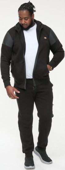 D555 DEAN Couture Zip Through Hoody With Woven Contrast Fabric Trim Black - Mikiny & mikiny s kapucí - Mikiny & Mikiny s kapucí 2XL-12XL