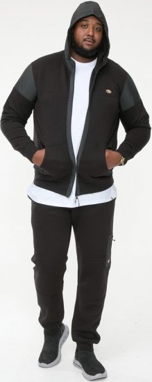 D555 DEAN Couture Zip Through Hoody With Woven Contrast Fabric Trim Black - Mikiny & mikiny s kapucí - Mikiny & Mikiny s kapucí 2XL-12XL