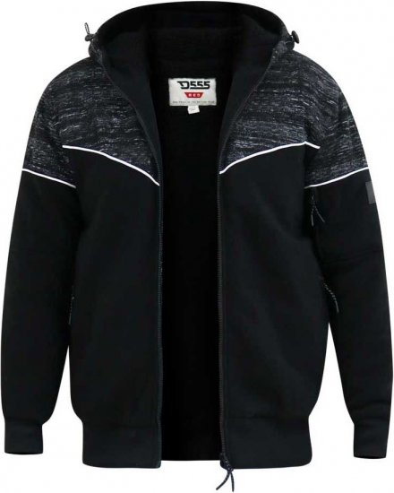 D555 HENNESSEY Zip Through Hoody With Sherpa Lining Black - Mikiny & mikiny s kapucí - Mikiny & Mikiny s kapucí 2XL-12XL