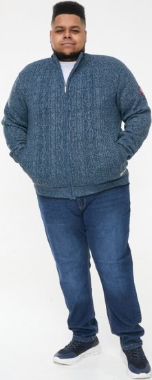 D555 ECCLES Cable Knitted Zip Through Sweater With Bonded Check Lining Denim Marl - Mikiny & mikiny s kapucí - Mikiny & Mikiny s kapucí 2XL-12XL