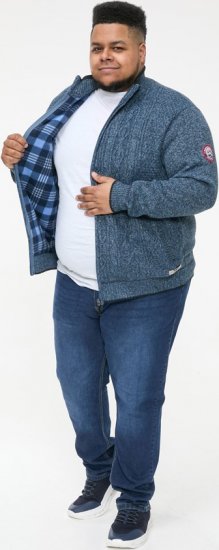 D555 ECCLES Cable Knitted Zip Through Sweater With Bonded Check Lining Denim Marl - Mikiny & mikiny s kapucí - Mikiny & Mikiny s kapucí 2XL-12XL