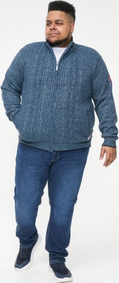 D555 ECCLES Cable Knitted Zip Through Sweater With Bonded Check Lining Denim Marl - Mikiny & mikiny s kapucí - Mikiny & Mikiny s kapucí 2XL-12XL