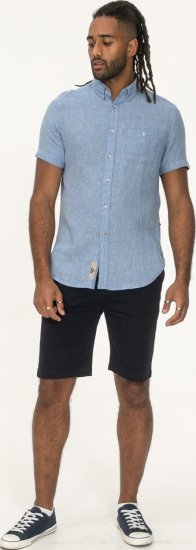 D555 Falmouth 1 Linen Mix Short Sleeve Shirt With Button Down Blue - Košile - Košile 2XL-10XL