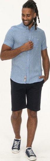 D555 Falmouth 1 Linen Mix Short Sleeve Shirt With Button Down Blue - Košile - Košile 2XL-10XL