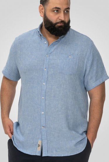 D555 Falmouth 1 Linen Mix Short Sleeve Shirt With Button Down Blue - Košile - Košile 2XL-10XL