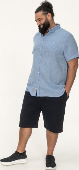 D555 Falmouth 1 Linen Mix Short Sleeve Shirt With Button Down Blue - Košile - Košile 2XL-10XL