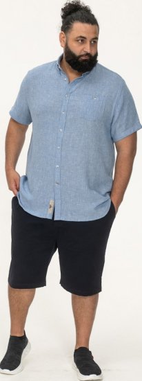 D555 Falmouth 1 Linen Mix Short Sleeve Shirt With Button Down Blue - Košile - Košile 2XL-10XL