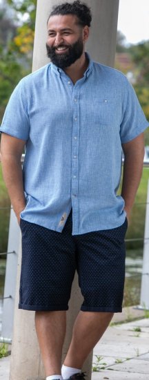 D555 Falmouth 1 Linen Mix Short Sleeve Shirt With Button Down Blue - Košile - Košile 2XL-10XL