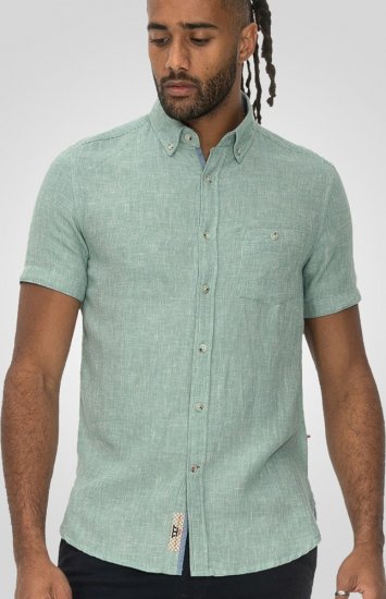 D555 Falmouth 2 Linen Mix Short Sleeve Shirt With Button Down Mint - Košile - Košile 2XL-10XL