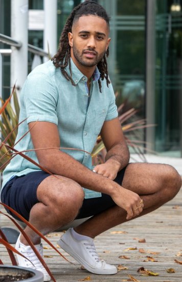 D555 Falmouth 2 Linen Mix Short Sleeve Shirt With Button Down Mint - Košile - Košile 2XL-10XL