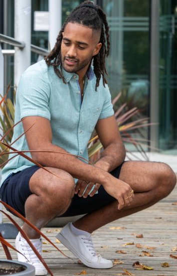 D555 Falmouth 2 Linen Mix Short Sleeve Shirt With Button Down Mint - Košile - Košile 2XL-10XL