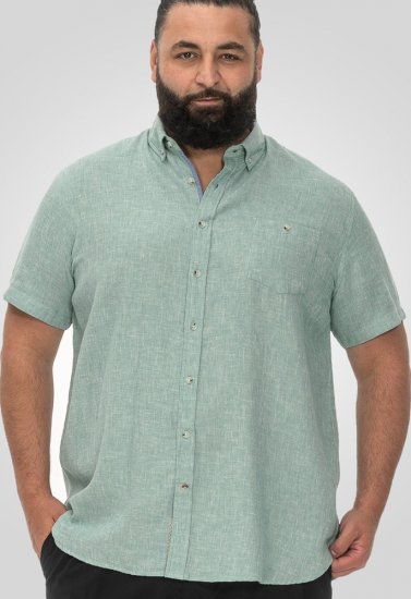 D555 Falmouth 2 Linen Mix Short Sleeve Shirt With Button Down Mint - Košile - Košile 2XL-10XL
