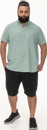 D555 Falmouth 2 Linen Mix Short Sleeve Shirt With Button Down Mint - Košile - Košile 2XL-10XL