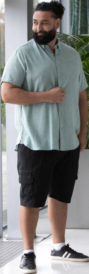 D555 Falmouth 2 Linen Mix Short Sleeve Shirt With Button Down Mint - Košile - Košile 2XL-10XL