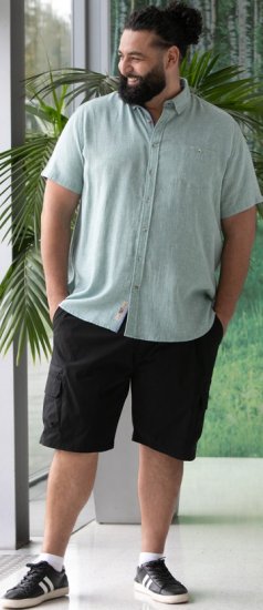 D555 Falmouth 2 Linen Mix Short Sleeve Shirt With Button Down Mint - Košile - Košile 2XL-10XL