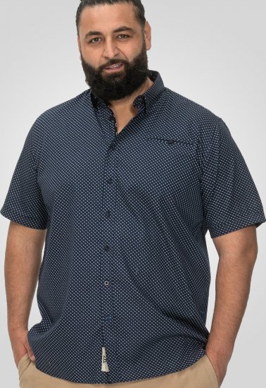 D555 Norwich Short Sleeve Micro AOP Shirt With Hidden Button Down Navy - Košile - Košile 2XL-10XL