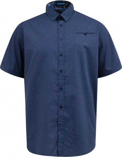 D555 Norwich Short Sleeve Micro AOP Shirt With Hidden Button Down Navy - Košile - Košile 2XL-10XL
