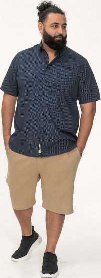 D555 Norwich Short Sleeve Micro AOP Shirt With Hidden Button Down Navy - Košile - Košile 2XL-10XL