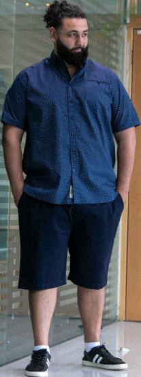 D555 Norwich Short Sleeve Micro AOP Shirt With Hidden Button Down Navy - Košile - Košile 2XL-10XL
