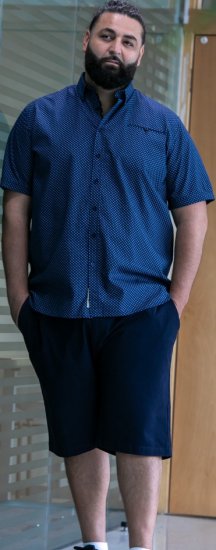 D555 Norwich Short Sleeve Micro AOP Shirt With Hidden Button Down Navy - Košile - Košile 2XL-10XL