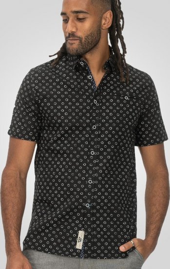 D555 Matlock Short Sleeve AOP Shirt With Hidden Button Down Black - Košile - Košile 2XL-10XL
