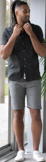 D555 Matlock Short Sleeve AOP Shirt With Hidden Button Down Black - Košile - Košile 2XL-10XL