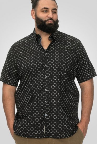 D555 Matlock Short Sleeve AOP Shirt With Hidden Button Down Black - Košile - Košile 2XL-10XL