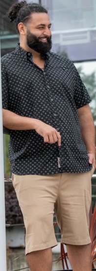 D555 Matlock Short Sleeve AOP Shirt With Hidden Button Down Black - Košile - Košile 2XL-10XL