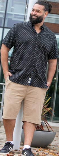 D555 Matlock Short Sleeve AOP Shirt With Hidden Button Down Black - Košile - Košile 2XL-10XL