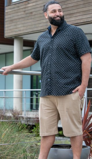 D555 Matlock Short Sleeve AOP Shirt With Hidden Button Down Black - Košile - Košile 2XL-10XL