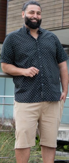 D555 Matlock Short Sleeve AOP Shirt With Hidden Button Down Black - Košile - Košile 2XL-10XL